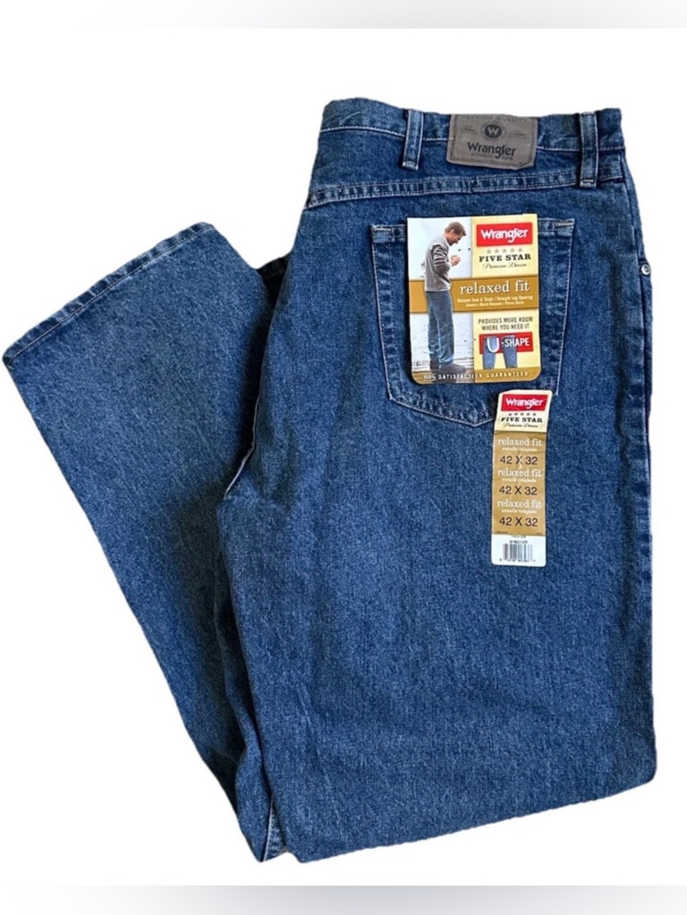 Wrangler Five Star Premium Relaxed Straight Jeans Men’s 42x32 Blue Denim New